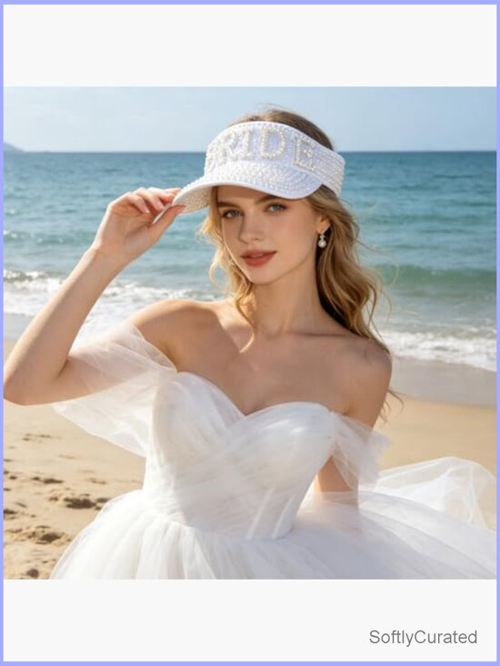 Pearl Embellished Bride Visor Hat for Bachelorette Party Wedding Beach Accessory